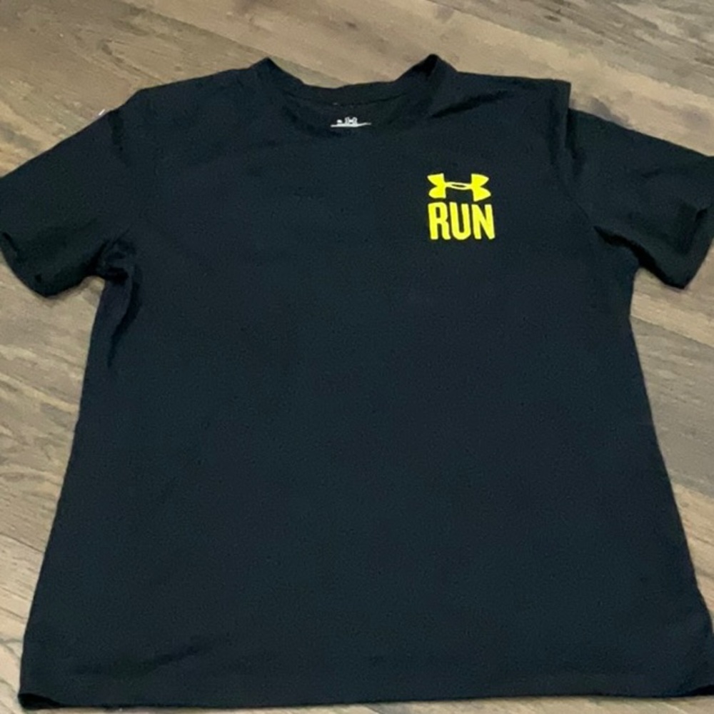 Under Armour Black RUN Tee with Neon Yellow Logo